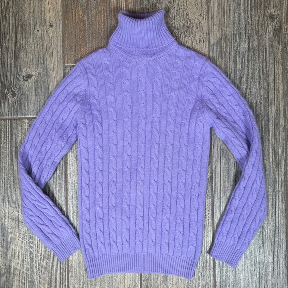 Sutton Studio 100% Cashmere Cable Knit Lavender Purple Turtleneck - Picture 1 of 7